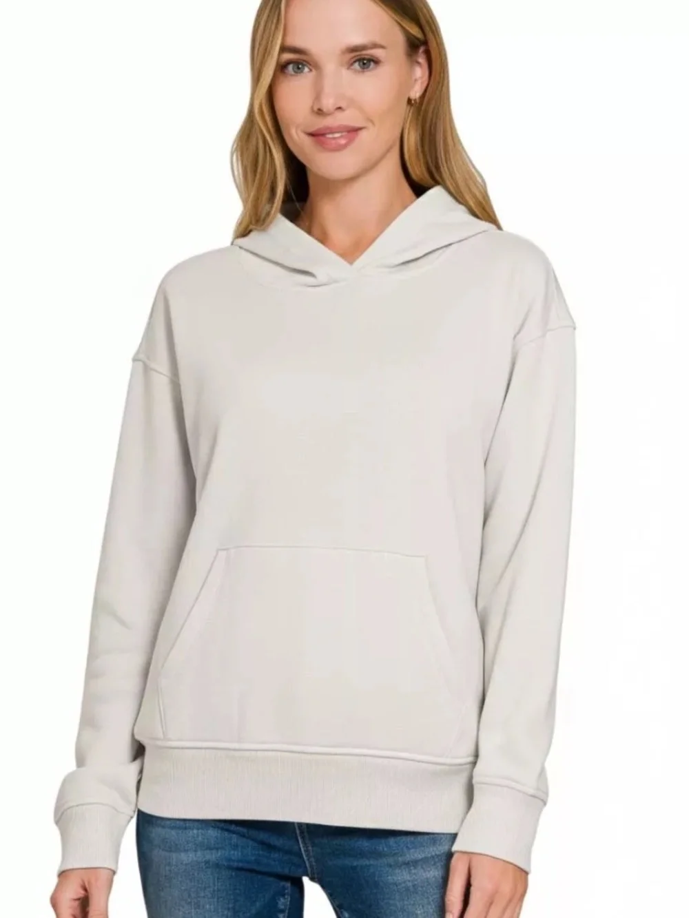 New Zenana Soft Fleece Pigment Dyed Kangaroo Pocket Bone Hoodie Women’s Medium - Picture 3 of 4